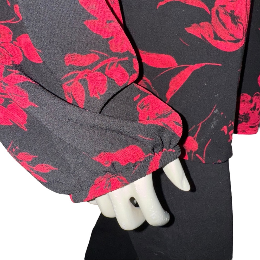Alyx Women's Black Red Black Floral Crepe Blouse Size XL - Picture 7 of 17
